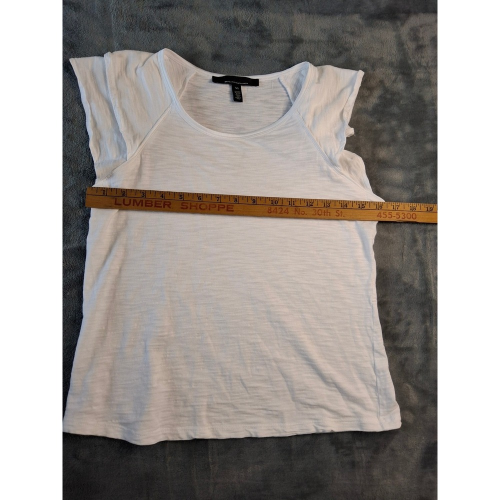 White House Black Market XS White Slub Knit Layered Flutter Sleeve Scoop Neck T - Picture 5 of 8